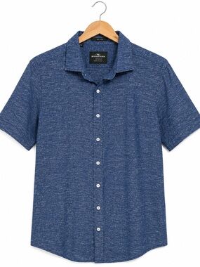 Rodd & Gunn Sports Fit 100% Linen Short Sleeve Button Up Shirt Blue Size L Italy